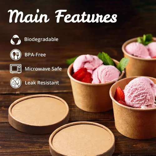 Vista 12 de MATICAN Vasos de papel para helado con tapas, paquete de 40 tazas de sopa de 9 onzas con tapas, recipientes desechables para helado, 9 onzas, marrón