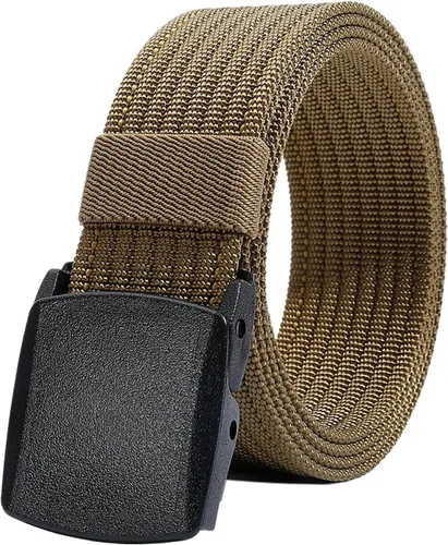 Vista 11 de LionVII Cinturones de trabajo de nailon para hombre, cinturón de lona transpirable con hebilla de plástico, fácil de recortar para adaptarse a Negro