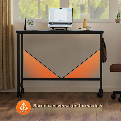 Vista 5 de Mericonia Escritorio de computadora, escritorio de juegos para espacios pequeños, mesa moderna de estilo simple para oficina en casa, mesa de Negro