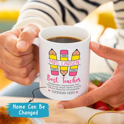 Vista 2 de Taza personalizada con nombre de maestro, taza para profesor, regalos para profesores, taza de café personalizada para profesores de estudiantes