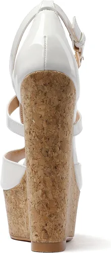 Vista 4 de YODEKS Sandalias de plataforma para mujer, tacón de cuña, correa de tobillo, puntera abierta, moda de verano, oficina, fiesta