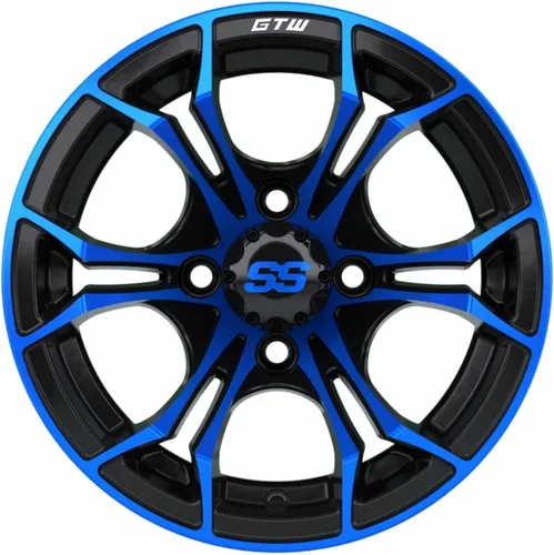 Vista 3 de GTW Spyder - Rueda de aluminio para carrito de golf de 12 pulgadas 12x7 4-4 pernos desplazamiento de 3:4 (azul/negro)