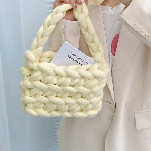 Vista 6 de Bolso de punto grueso bolso de hombro cruzado suave de lana estilo espacial, bolso de mensajero tejido para mujer