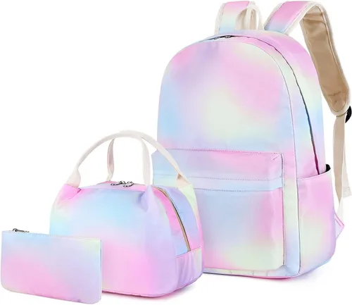Vista 6 de Pawsky Mochila escolar para niñas, resistente al agua, mochila para laptop con bolsa de almuerzo y estuche para lápices