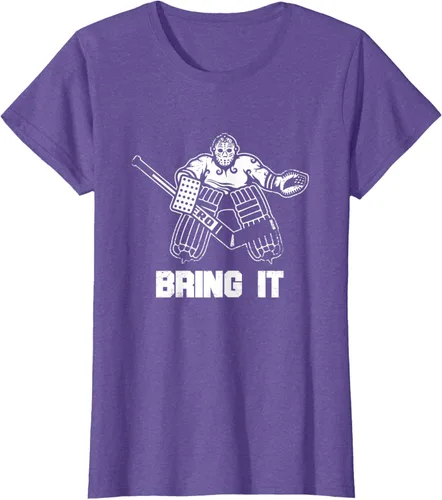 Vista 19 de Divertida camiseta gráfica de ropa de portero de hockey sobre hielo, Negro, S
