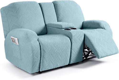 Vista 18 de Ruaozz - Fundas elásticas para sofá reclinable con consola de 4 piezas, con bolsillos, fundas de jacquard para sofá reclinable, protectores