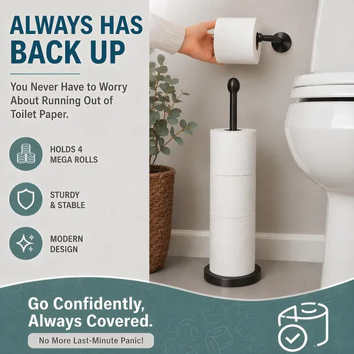Vista 7 de Songtec Soporte para Papel Higiénico de Pie, Soporte de Rollo de Papel Tisú Negro de Pie con Reserva para 4 Rollos, Diseño Compacto
