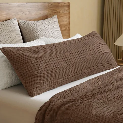 Vista 100 de PHF Fundas de almohada 100% algodón con tejido de gofre de 24 x 24 pulgadas, paquete de 2 fundas cuadradas para decoración elegante del hogar, sin