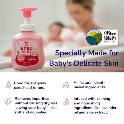 Vista 5 de Arau Baby Essentials Bundle - Jabón de lavandería, jabón corporal de espuma, jabón de botella de espuma, productos a base de jabón, suave