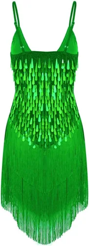 Vista 2 de Sywiyi Wonen's - Vestido de baile con flecos y lentejuelas brillantes, tango latino, Samba, con borlas y flecos, vestido de fiesta de noche