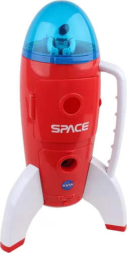 Vista 2 de Spaceship Rocket Toy Playset con 2 astronautas y vehículo Rover – Luces y sonido, asa de transporte para jugar y explorar el espacio – Serie Space