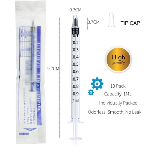 Vista 2 de Paquete de 10 jeringas de plástico de 0.03 fl oz, individuales, para medición en laboratorios científicos, de líquidos, alimentar a mascotas