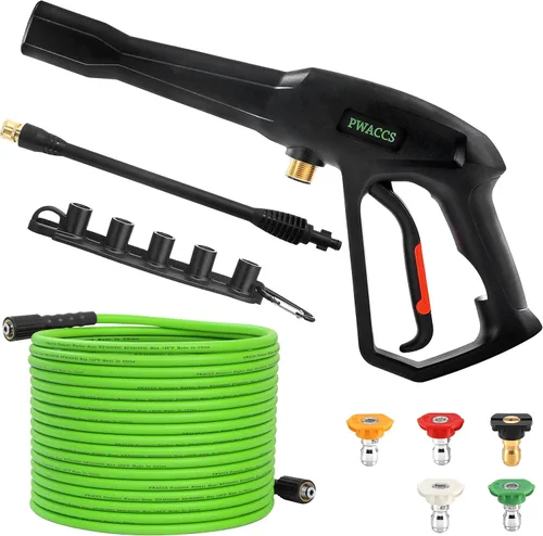 Vista 10 de PWACCS Kit de pistola y manguera de lavado a presión, manguera de lavado eléctrico de 25 pies con varilla de lanza de repuesto, 5 puntas