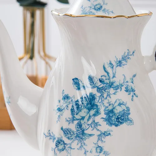 Vista 7 de Tetera de cerámica Agyiuns, tetera de porcelana con tapa, 38.8 Oz para té, leche, café, té de flores (Azul)