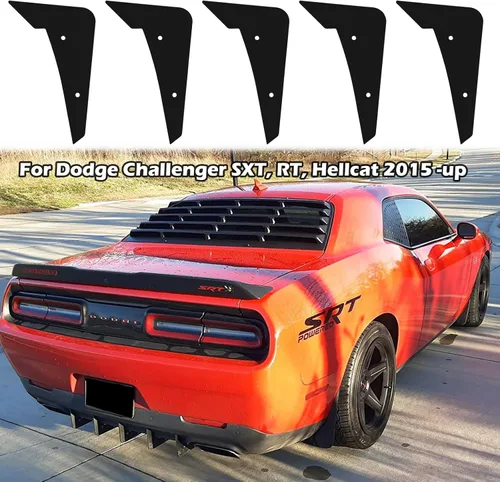 Vista 2 de Juego de 5 aletas para Dodge Challenger 2015-2024, parachoques trasero negro, aleta de tiburón