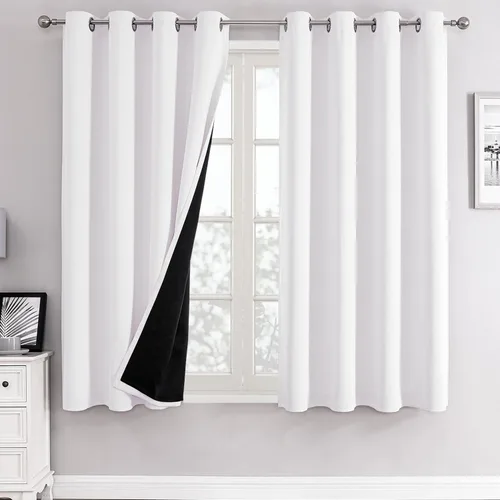 Vista 62 de ChrisDowa Cortinas 100% opacas de 63 pulgadas de largo para dormitorio con forro negro, 2 capas gruesas totalmente opacas con aislamiento térmico