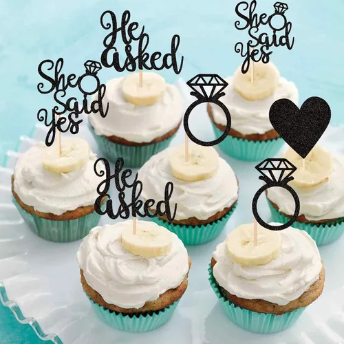Vista 4 de 24 piezas de adornos para cupcakes con anillo de corazón con purpurina para despedida de soltera, boda, compromiso, despedida de soltera, despedida