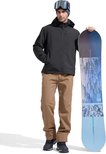 Vista 6 de FREE SOLDIER Chaqueta ligera con capucha impermeable para hombre, con forro polar, para invierno, con capucha, resistente al agua, para senderismo