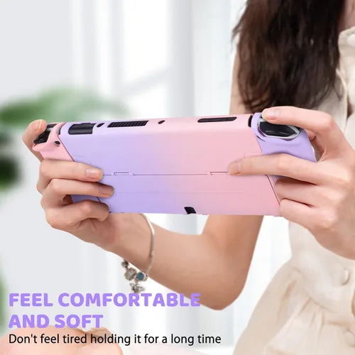 Vista 7 de DLseego Protective Case Design for Nintendo Switch OLED Joy-Con Controllers New Model 2021 with Glass Screen Protector and 4 Cute Thumb Grip Caps
