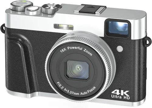 Vista 2 de Cámara digital 4K para fotografía y video, cámara de vlogging con pantalla abatible de 3 pulgadas, enfoque automático, soporte de micrófono externo