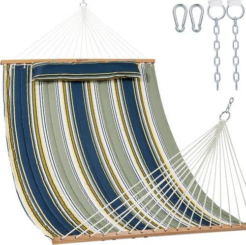 Vista 11 de Lazy Daze Hammocks - Hamaca doble de tela acolchada de 12 pies con barras de suspensión y almohada desmontable, capacidad de carga de 450 libras