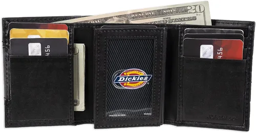 Vista 4 de Dickies Cartera triple de cuero para hombre Negro