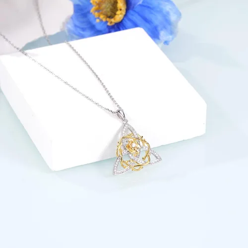Vista 5 de Distance Irish Celtic TrinityDara Knot Pendant Necklace for Women S925 Sterling Silver Celtic Triquetra Necklace Irish Jewelry Mothers Day Gift for
