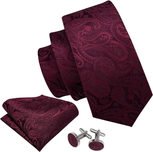 Vista 100 de Barry.Wang - Juego de corbata de seda para hombre, diseño de cachemira, pañuelo y gemelos de bolsillo