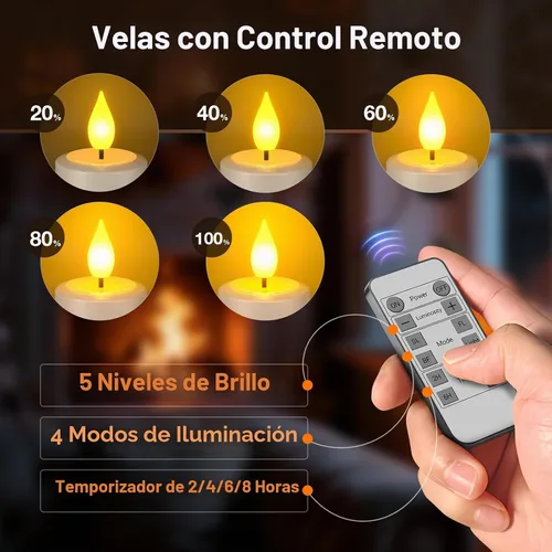 Vista 4 de PChero Paquete de 6 velas de té recargables con temporizador remoto, USB-C