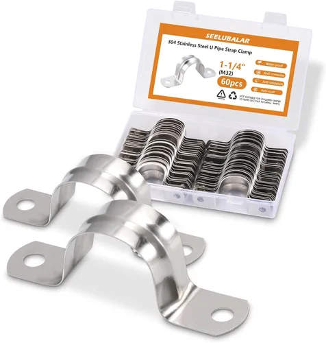 Vista 9 de Paquete de 60 correas de tubo de acero inoxidable M40 (1-1/2 pulgadas), abrazaderas de soporte en U resistentes con 2 agujeros para fijación rígida