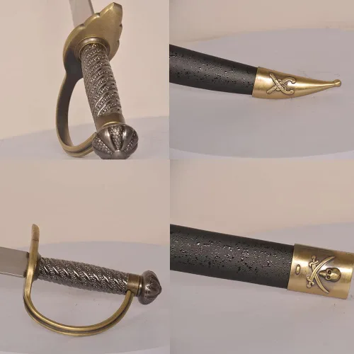 Vista 4 de Espada de metal de acero inoxidable de 31.1 pulgadas con protector de canasta, mango de latón para cosplay, colección, regalo
