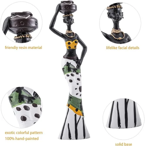 Vista 2 de Galiyen Paquete de 3 estatuas y esculturas africanas para mujeres, figuras exóticas tribales para decoración del hogar, figuras afroamericanas
