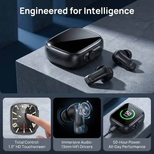 Vista 7 de Auriculares inalámbricos inteligentes, 2026 nuevos NE70 Pro AI Traducción con funda de pantalla táctil LCD, Bluetooth 6.0, 60 horas de reproducción