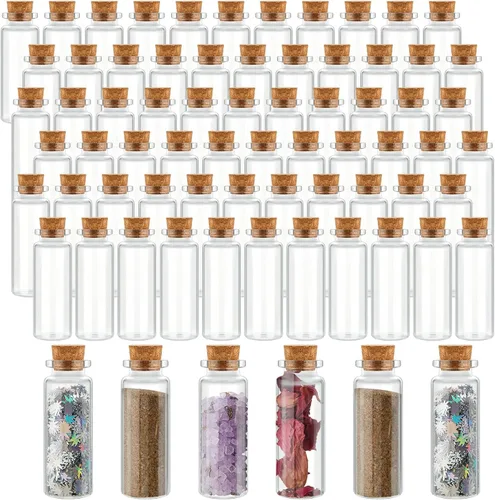Vista 11 de Patelai 100 tarros pequeños de vidrio con tapas de corcho, mini botellas de poción a granel, pequeños frascos de hechizos para manualidades