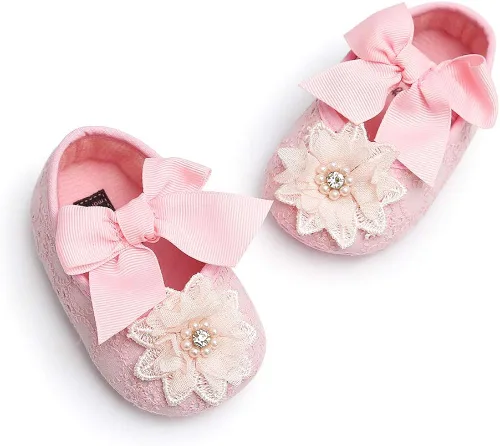 Vista 6 de Ohwawadi Zapatos de bebé para niña, zapatos planos Mary Jane de princesa para vestido de boda, zapatos de cuna para recién nacidos, bebés, bebés