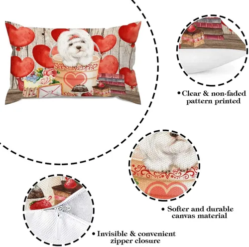 Vista 65 de Fundas de almohada lumbar con textura de madera rústica para perro en cubo, diseño de corazón rojo para el día de San Valentín, fundas de almohada