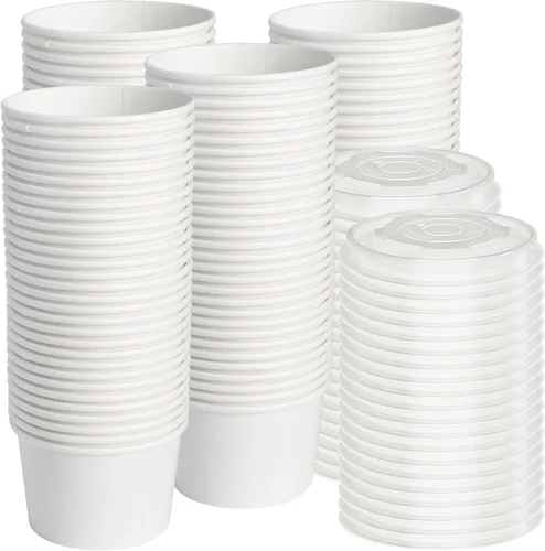 Vista 8 de ESSENTIAL Tazas de helado de papel con tapas, 50 piezas de 8 onzas, cuencos desechables de postre con tapas para alimentos calientes o fríos