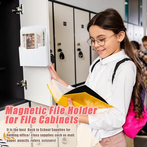 Vista 5 de Epakh Paquete de 6 soportes magnéticos para archivos, organizador de papel magnético montado en la pared, bolsillos de almacenamiento para revistas