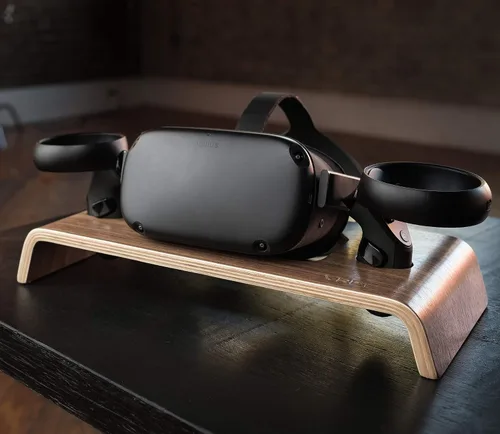 Vista 4 de VRGE - Premium Walnut Veneer Wood Storage Stand for Oculus Quest 2 - Rift - Rift S - VR Headset and Controllers