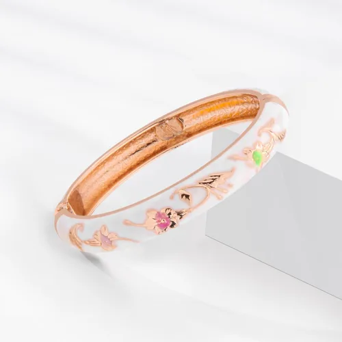 Vista 6 de UJOY Vintage Jewelry Cloisonne Artesanal Esmaltado Mariposa Flor Magnífica Rhinestone Oro Bisagra Brazalete Brazalete Brazaletes Regalos 88A09