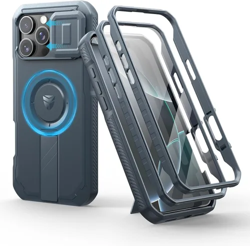 Vista 65 de Dexnor - Funda para iPhone 12 & iPhone 12 Pro con tapa deslizante para cámara, soporte ajustable y protector de pantalla integrado, carcasa