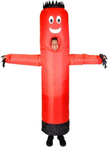 Vista 2 de LookOurWay Air Dancers Disfraz inflable de hombre tubo, loco tubo inflable que se agita, disfraz de Halloween, tamaño para adultos, rojo