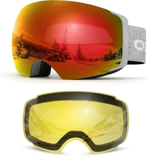 Vista 12 de Odoland Magnetic Interchangeable Anti-Fog Ski Goggles with 2 Lens Large Spherical Frameless Snow Snowboard Goggles for Men Women