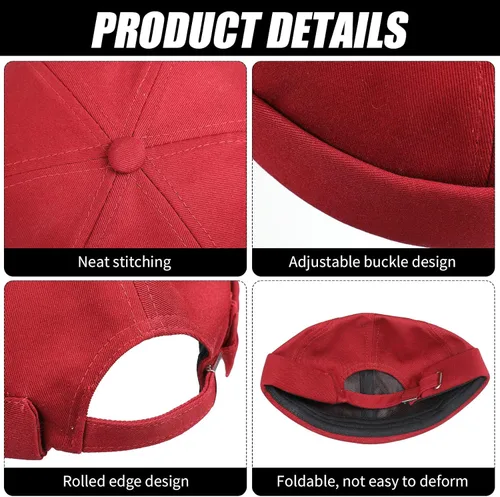 Vista 3 de 12 piezas de sombrero sin borde gorra ajustable de calavera para hombre puño enrollado sin ala