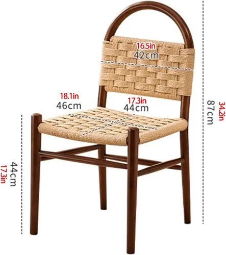 Vista 2 de Rattan Dining Room Chairs Wooden, Woven Kitchen Chairs, Dining Room Chair with Wood Legs, Vanity Chair,Armless Side Chair for Home Bar Restaurant
