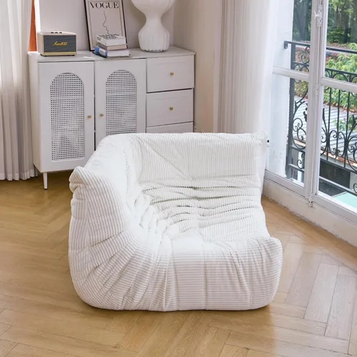 Vista 17 de N&V Fireside - Silla esquinera sin brazos, sofá de piso de pana suave de alta calidad, sofá de espuma para sala de estar, dormitorio y oficina Beige