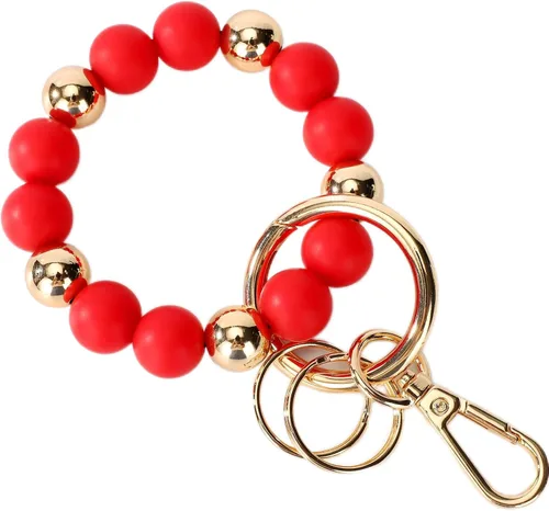 Vista 17 de Junyuerly Pulsera Llavero de Silicona con Cuentas para Mujeres, Brazalete Elástico con Anillo de Llaves Cuenta azul