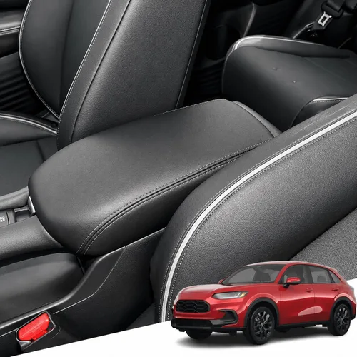 Vista 30 de Great-luck Funda de cuero para consola central, almohadilla para reposabrazos, accesorios de cubierta de caja (costuras rojas) para BMW X1 2023 2024