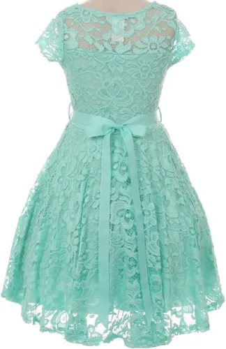 Vista 24 de Little Girl - Vestido de niña con manga de encaje y cinturón de piedras