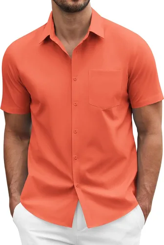 Vista 5 de COOFANDY: camisa casual de manga corta con botones para hombre, de negocios, sin doblar con bolsillo